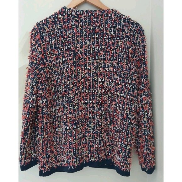 Ann Taylor Fuzzy Tweed Knit Cardigan Jacket Size Medium Blue Pink Academia - Picture 6 of 11